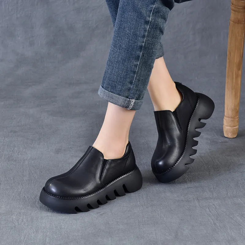 Women Spring Summer Platform Retro Leather Casual Shoes