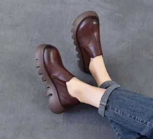Women Spring Summer Platform Retro Leather Casual Shoes