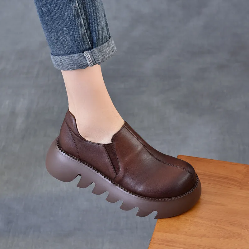 Women Spring Summer Platform Retro Leather Casual Shoes