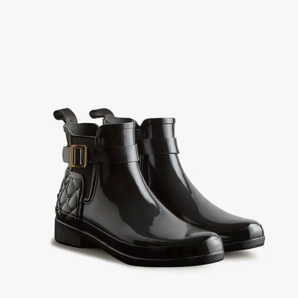 Women's Refined Slim Fit Quilted Gloss Chelsea Boots Black